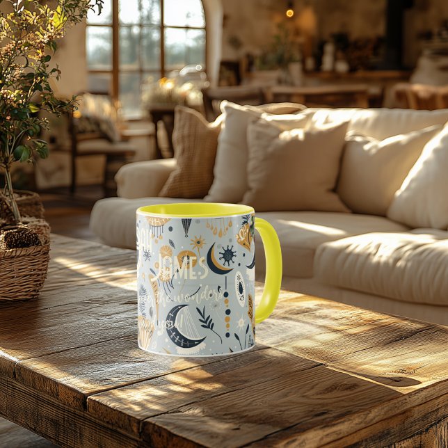 Tasse céleste personnalisée Boho Chic - Nom Photo (Créateur téléchargé)