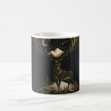 Tasse Cerf Doré Lune et Montagnes Forêt