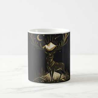 Tasse Cerf Doré Lune et Montagnes Forêt