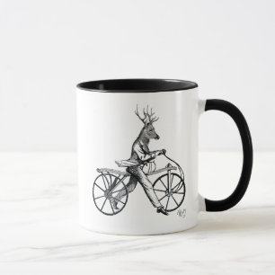 Tasse Cerfs communs élégants sur la bicyclette vintage
