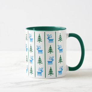 Tasse Cerfs et arbres de Noël motif de point de croix