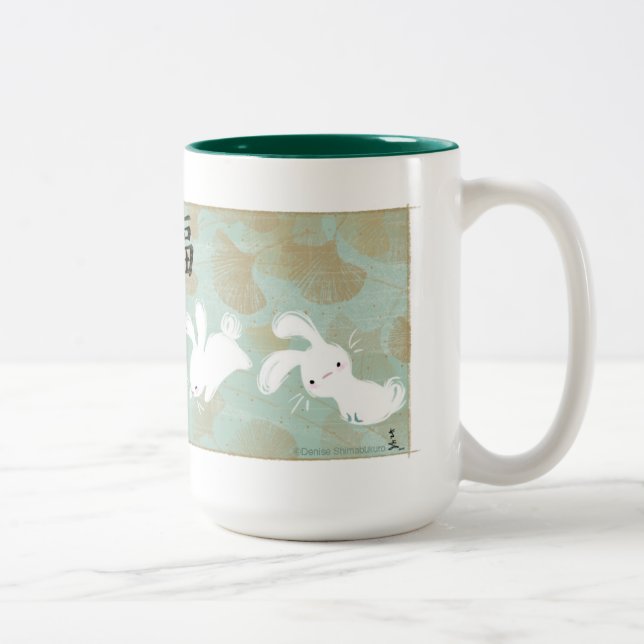 Tasse chanceuse de lapins (vert) (Droit)