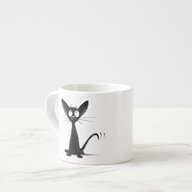Tasse chanceuse drôle de café express de chat noir (Devant gauche)