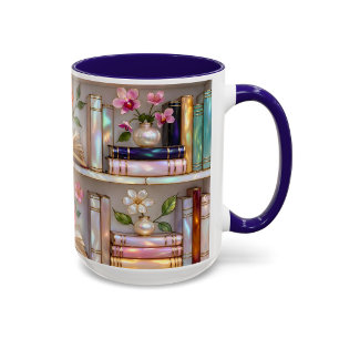 Tasse Chat Amateur de Livres Cadeau Étagère Fleuri