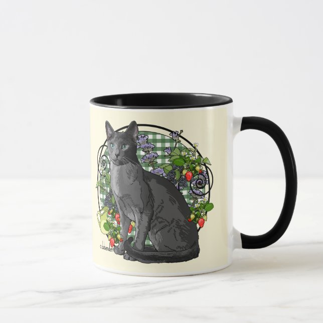 Tasse Chat bleu russe avec des baies (Droite)
