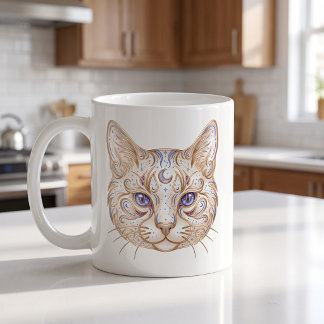 Tasse Chat Céleste Or & Bleu Ligne de Luxe Art