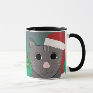 Tasse Chat de Noël avec un chapeau rouge de Père Noël