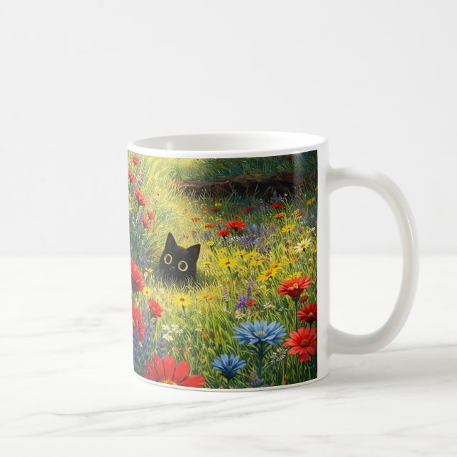Tasse Chat Noir Floral Fantaisiste (Droite)
