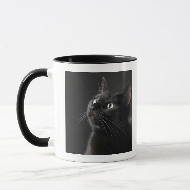 Tasse Chat noir sur le fond noir, plan rapproché (Gauche)