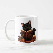 Tasse Chaton Noir Confortable Lisant un Livre - Ha