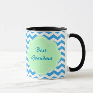Tasse chevron bleu, forme vert clair, monogramme