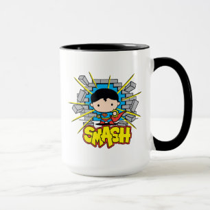 Tasse Chibi Superman Frappant À Travers Un Mur De Brique