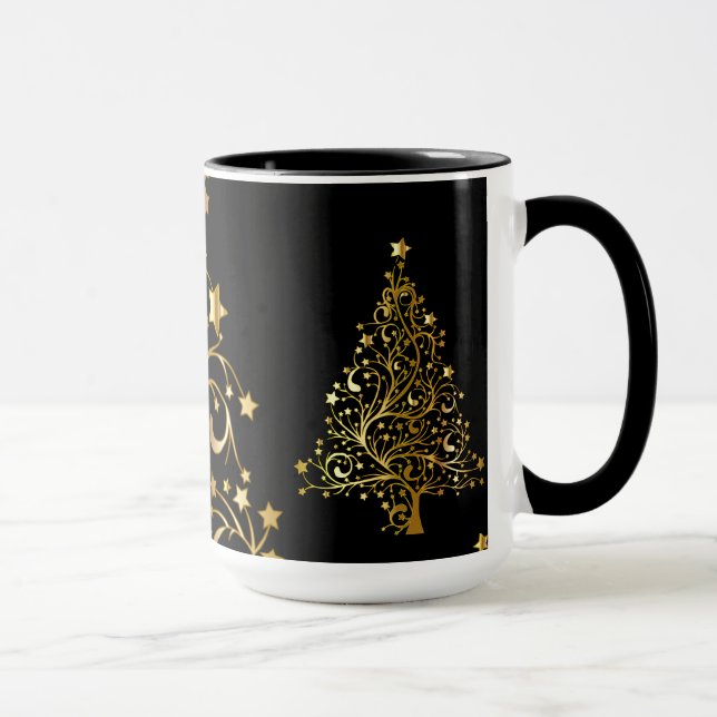 Tasse Chic Black Gold Stars Stylish Christmas Tree (Droite)