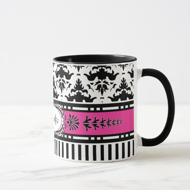 Tasse Chic Paris Stripes et Damask Ajouter votre nom (Droite)
