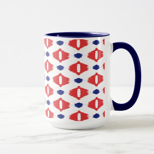 Tasse Chic rouge bleu blanc motifs tribaux ikat (Droite)