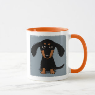Tasse Chien chiot long haïe noir et tan dachshund