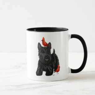 Tasse Chien de Scottie et oiseaux rouges