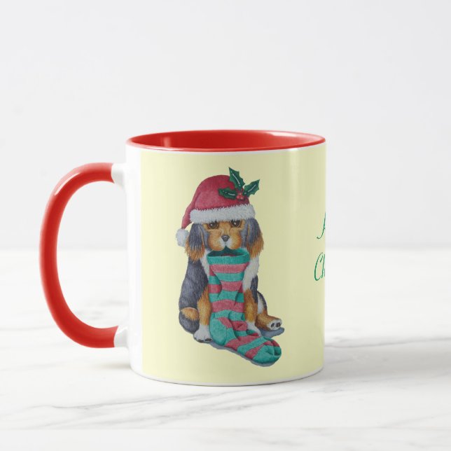Tasse chiot noir et brun mignon vêtu pour noël (Gauche)