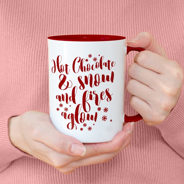 Tasse Chocolat Chaud, Neige Et Feux Typographie De L'Agr (Hot Chocolate and snow and fires aglow cozy holiday mug)