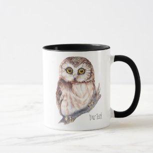 Tasse Chouette mignonne, Aquarelle Nature des oiseaux,