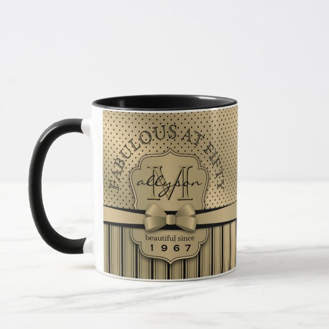 Tasse cinquantième Arc de rayures de point de polka d'or (Gauche)