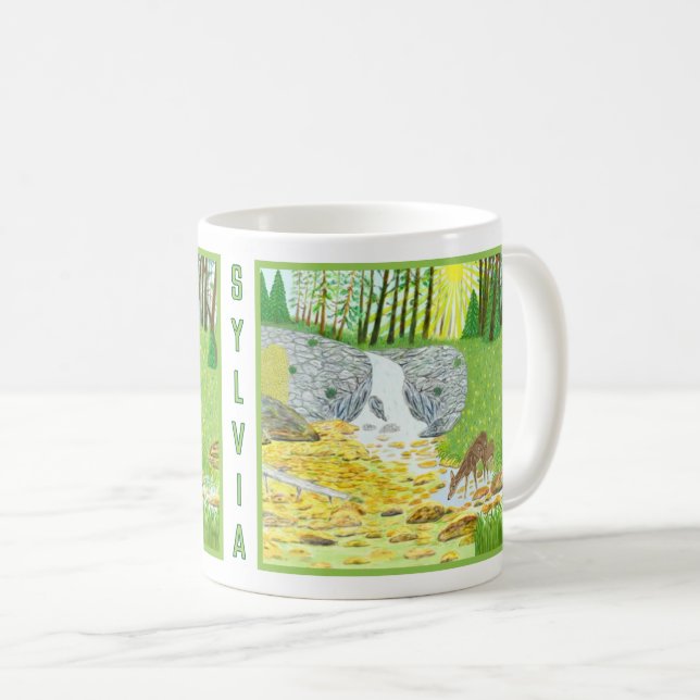 Tasse Classique de Scène de Forêt avec Texte (Devant droit)