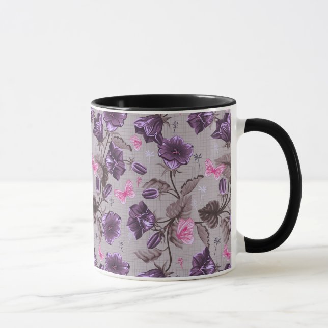 Tasse cloches de main violettes et motif de papillons (Droite)
