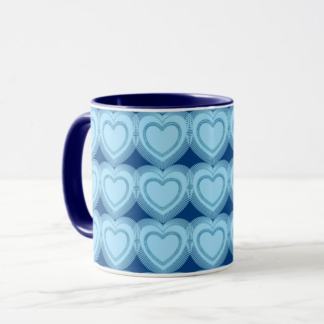 Tasse Coeurs Abstraits modernes - Ciel bleu et Cobalt (Devant gauche)