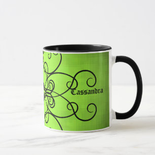 Tasse Coeurs et tourbillons verts noirs et citron vert