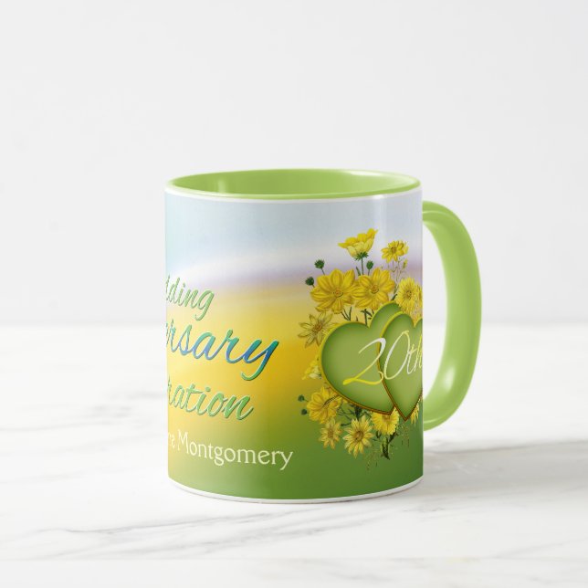 Tasse Coeurs fleurs sauvages 20e fête Mariage (Devant droit)