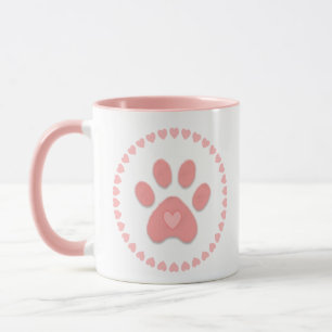 Tasse Coeurs roses et pattes d'animal de compagnie migno