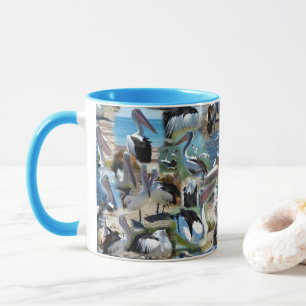 Tasse Collage de photos de pélicans, bleu