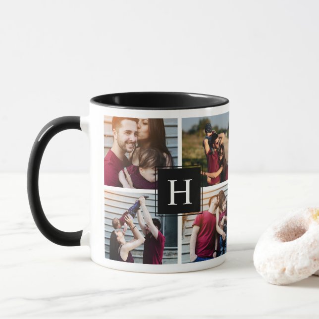 Tasse Collage photo monogramme moderne (Avec donut)