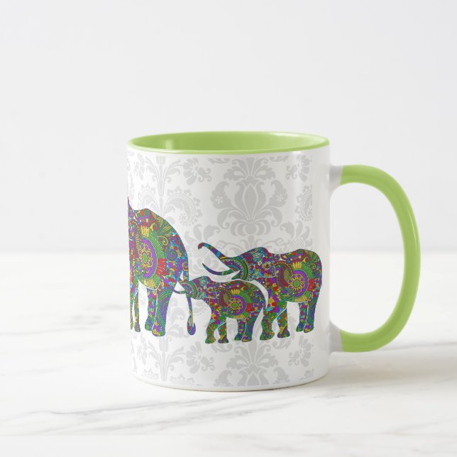 Tasse Coloré Fleur Retro Elephant Famille 2 (Droite)
