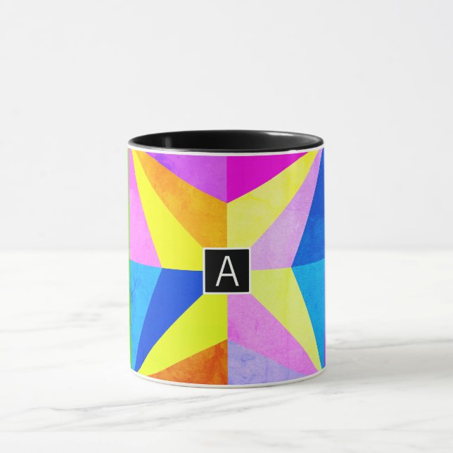 Tasse Coloré Moderne Multi-Coloré Géométrique | Monogram (Centre)