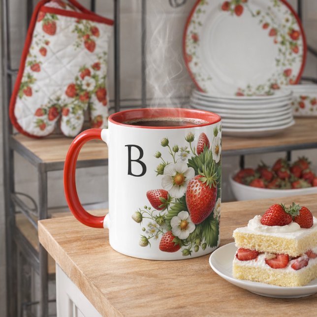 Tasse Combo Monogramme Fraise Fruit (“Fresh strawberries, warm coffee, and cozy kitchen vibes  a sweet gift idea for every berry lover.”)