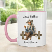 Tasse Cowgirl personnalisée – Moins de bavardage,