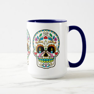 Tasse Crâne à sucre fleuri coloré brûlant bougies