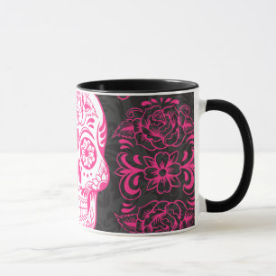 Tasse Crâne à sucre noir rose chaud Rose Grunge gothique