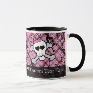 Tasse Crâne grunge rose avec des coeurs d'os croisés