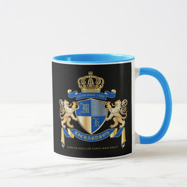 Tasse Créez votre propre manteau d'emblème bleu de lion (Droite)
