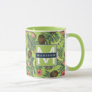 Tasse Croquis de fruit tropical sur le motif vert