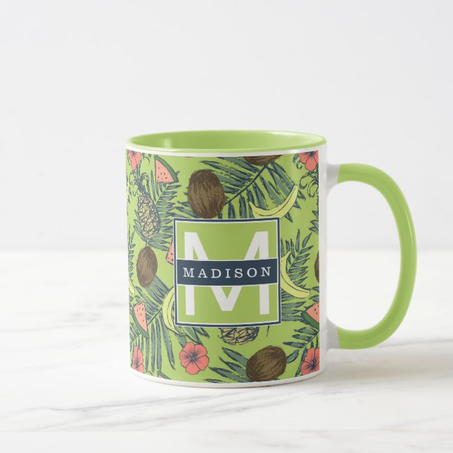 Tasse Croquis de fruit tropical sur le motif vert (Droite)