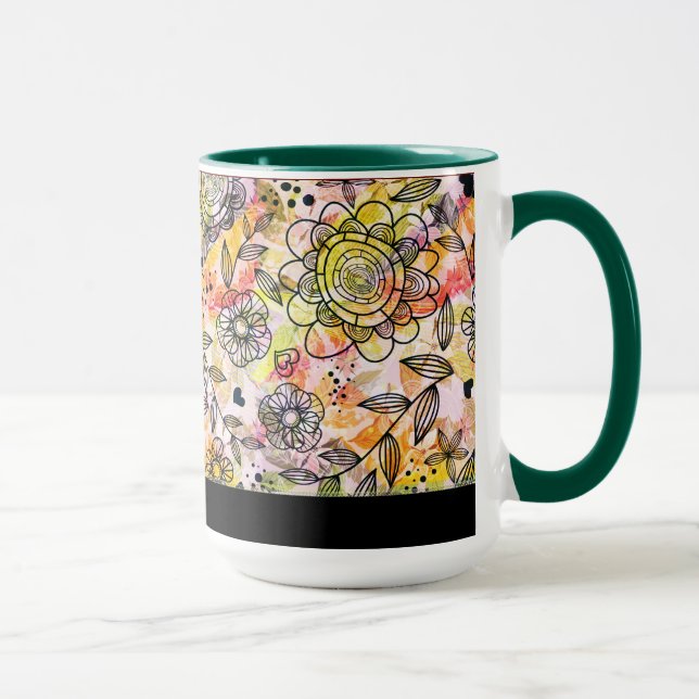 Tasse Cute Pastel Tons Floral Design Style Doodé (Droite)