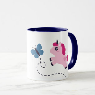 Tasse Cute Pink Unicorn avec un Papillon