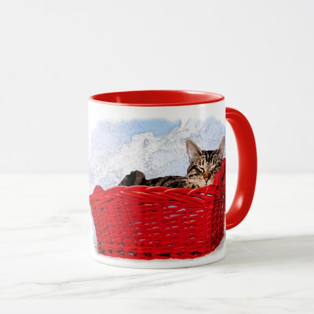 Tasse Cute Sleeping Kitten Dans Panier Rouge Lumineux Ph (Devant droit)