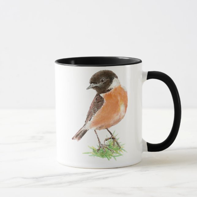 Tasse Cute Stonechat, Aquarelle collection d'oiseaux (Droite)