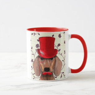 Tasse Dachshund Avec Chapeau Rouge Haut