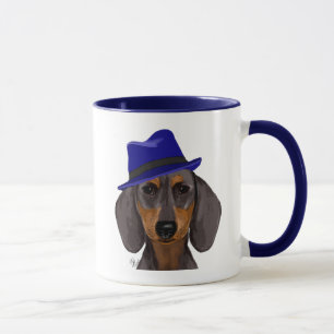 Tasse Dachshund Avec Trilby Bleu