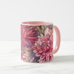 Tasse dahlias fleurs aquarelle
